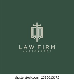 LO initial monogram for law firm with sword and shield logo image