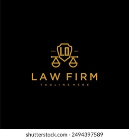 LO initial monogram for lawfirm logo with scales and shield luxury image