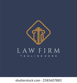 LO initial monogram logo for lawfirm with pillar in creative square design