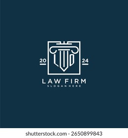 Logotipo inicial do monograma de LO para escritório de advocacia com design de pilares em quadrado criativo