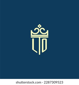 LO initial monogram shield logo design for crown vector image