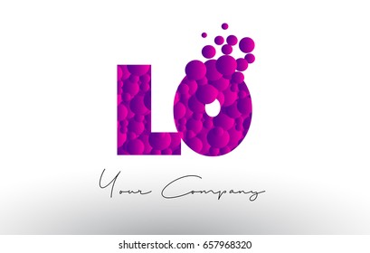 LO L O Dots Letter Logo with Purple Pink Magenta Bubbles Texture Vector.