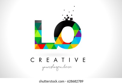 LO L O Letter Logo with Colorful Vivid Triangles Texture Design Vector Illustration.