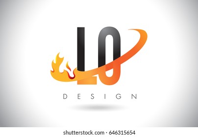 LO L O Letter Logo Design with Fire Flames and Orange Swoosh Vector Illustration.