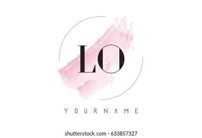 LO L O Watercolor Letter Logo Design with Circular Shape and Pastel Pink Brush.