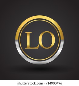 LO Letter logo in a circle, gold and silver colored. Vector design template elements for your business or company identity.