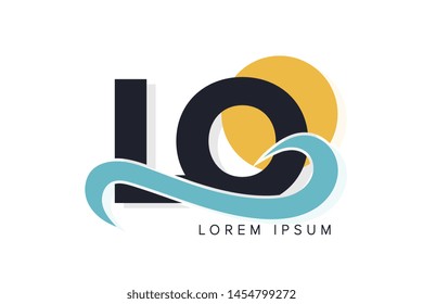 LO letter logo with ocean waves and sunset. Beach concept design