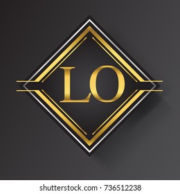 LO Letter logo in a square shape gold and silver colored geometric ornaments.