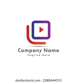LO letter video play button shape logo design icon
