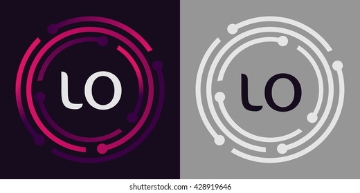 LO letters business logo icon design template elements in abstract background logo, design identity in circle, alphabet letter