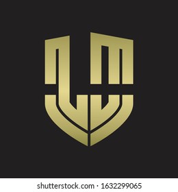 LO Logo monogram with emblem shield shape design isolated gold colors on black background