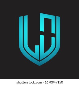 LO Logo monogram with emblem shield design isolated with blue colors on black background