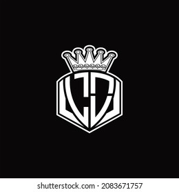 LO Logo monogram with luxury emblem shape and crown design template on black background