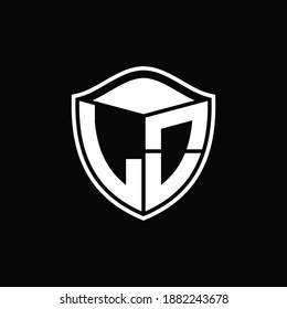 LO Logo monogram shield shape with outline rounded design template on black background