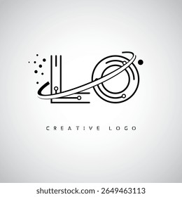 Logotipo de monografia de órbita LO - marca de letra mínima futurista com arte de linha circular, pontos inspirados na tecnologia e conceito de movimento espacial para identidade de marca moderna