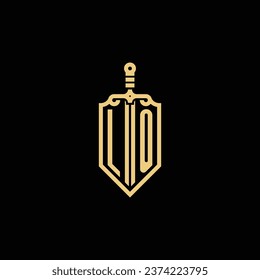 LO vintage shield and sword initial logo in high quality professional design that will print well across any print media