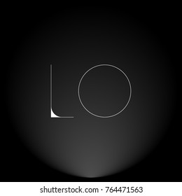 LO White thin minimalist LOGO Design with Highlight on Black Background.