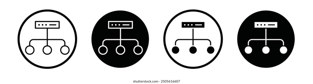 Load balancer vector icon set black filled and outlined style.