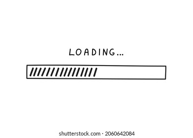 Load bar 2022 new year in doodle style, vector illustration. Hand drawn loading symbol, black isolated element on white background. Sketch progress bar for ui design