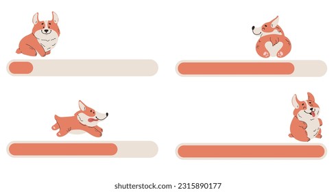 Load bar dog corgi pet progress download cartoon concept. Vector design graphic illustration