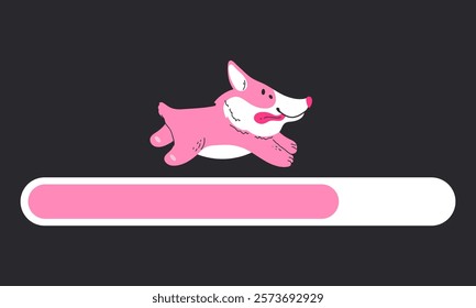 Load bar dog corgi pet progress download cartoon concept. Vector design graphic illustration