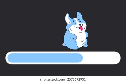 Load bar dog corgi pet progress download cartoon concept. Vector design graphic illustration