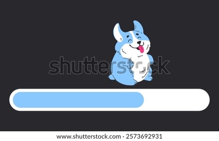 Load bar dog corgi pet progress download cartoon concept. Vector design graphic illustration