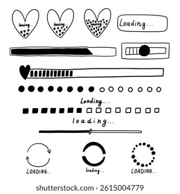 Load bar icon set. Hand drawn loading ui bar. Sketch vector illustration