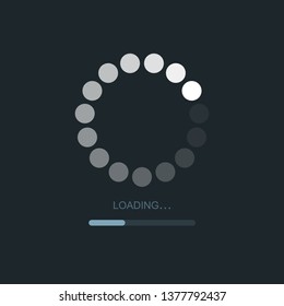 Load bar for mobile apps, web preloader on dark background. Radial load, update or download diagram icon of progress bar, minimal flat design.