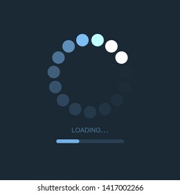 Load bar for mobile apps, web preloader on dark background. Radial load, update or download diagram icon of progress bar, minimal flat design.