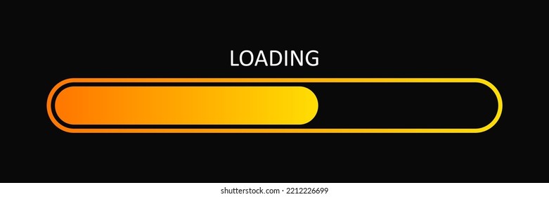 Load bar progress. Indicator of status download isolated on black background. Graphic icon of interface. Neon button of speed of upload. Futuristic UI for website, game and internet. Vector.