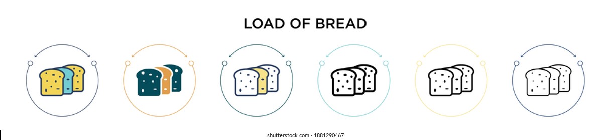 Load of bread icon in filled, thin line, outline and stroke style. Vector illustration of two colored and black load of bread vector icons designs can be used for mobile, ui, web