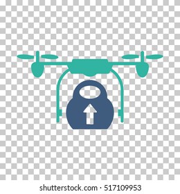 Load Cargo Drone EPS vector pictograph. Illustration style is flat iconic bicolor cobalt and cyan symbol.