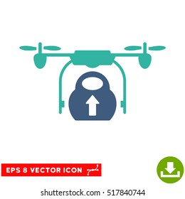 Load Cargo Drone EPS vector icon. Illustration style is flat iconic bicolor cobalt and cyan symbol on white background.