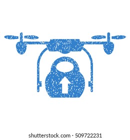 Load Cargo Drone grainy textured icon for overlay watermark stamps. Flat symbol with unclean texture. Dotted vector cobalt ink rubber seal stamp with grunge design on a white background.