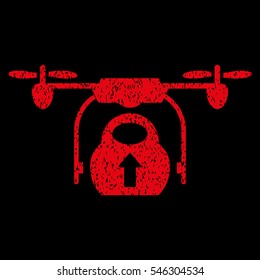 Load Cargo Drone grainy textured icon for overlay watermark stamps. Flat symbol with dust texture. Dotted vector red ink rubber seal stamp with grunge design on a black background.