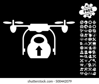 Load Cargo Drone icon with bonus options clip art. Vector illustration style is flat iconic symbols, white color, black background.