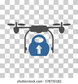 Load Cargo Drone icon. Vector illustration style is flat iconic bicolor symbol, cobalt and gray colors, transparent background. Designed for web and software interfaces.