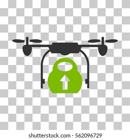 Load Cargo Drone vector icon. Illustration style is flat iconic bicolor eco green and gray symbol on a transparent background.