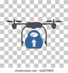 Load Cargo Drone vector pictogram. Illustration style is flat iconic bicolor cobalt and gray symbol on a transparent background.