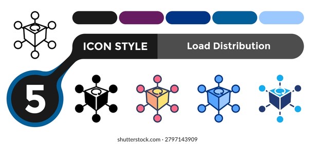 Load Distribution icon for representing balanced workload systems, resource allocation strategies, and distribution management concepts. Line, Filled, Color, Dualtone style.