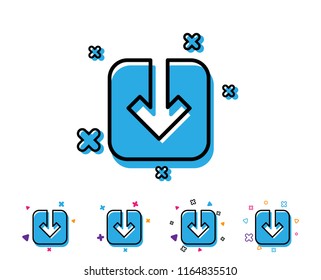 Load document line icon. Download arrowhead symbol. Direction or pointer sign. Line download icon with geometric elements. Bright colourful design. Vector