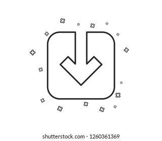 Load document line icon. Download arrowhead symbol. Direction or pointer sign. Geometric shapes. Random cross elements. Linear Load document icon design. Vector