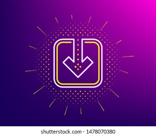 Load document line icon. Halftone pattern. Download arrowhead symbol. Direction or pointer sign. Gradient background. Load document line icon. Yellow halftone pattern. Vector