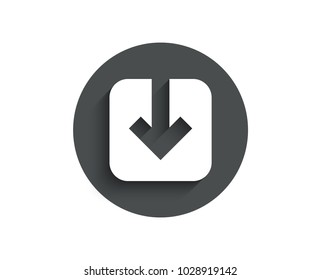 Load document simple icon. Download arrowhead symbol. Direction or pointer sign. Circle flat button with shadow. Vector