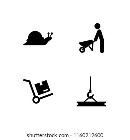 load icon. 4 load set with distribution, wheelbarrow, slow and crane vector icons for web and mobile app