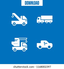 load icon. 4 load vector set. lorry, crane and pick up truck icons for web and design about load theme