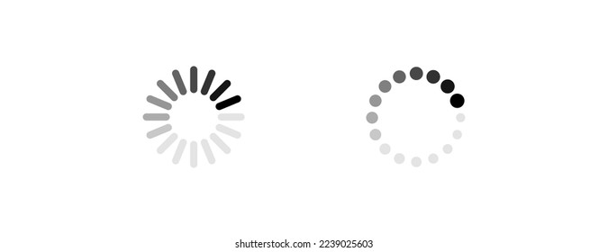 Load icon. Loader signs. Reload symbol. Circle process icons. Upload page symbols. Black and gray color. Vector isolated sign.