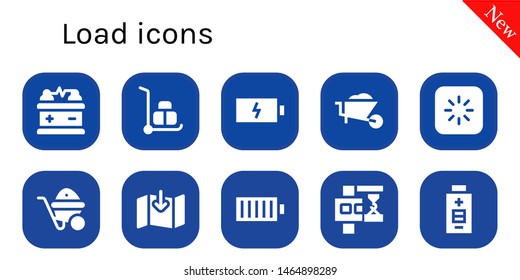 load icon set. 10 filled load icons.  Collection Of - Battery, Wheelbarrow, Loading, Download, Full battery, Crane