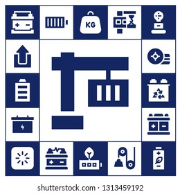 load icon set. 17 filled load icons.  Simple modern icons about  - Battery, Upload, Full battery, Crane, Weight, Loading, Pulley